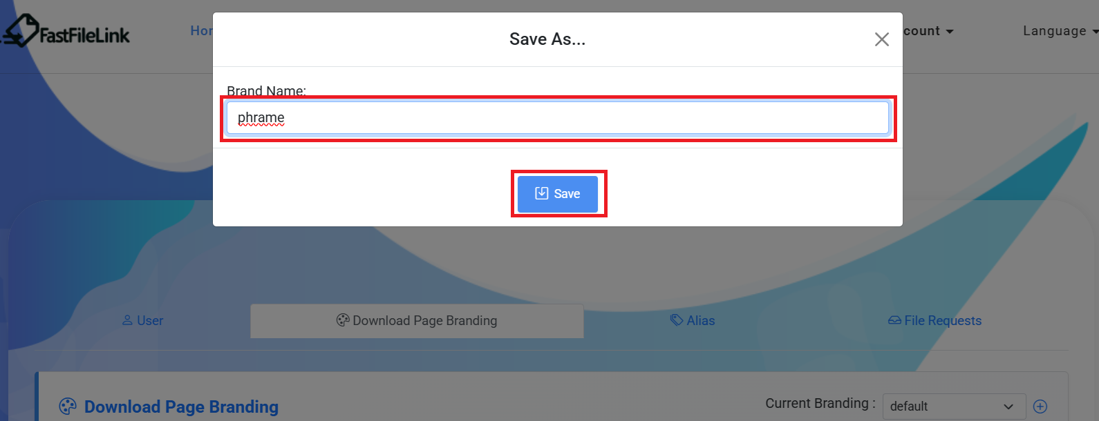 enter brand name and save