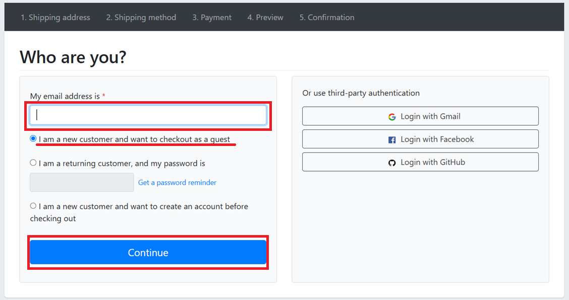 Enter your email and click 'Continue'