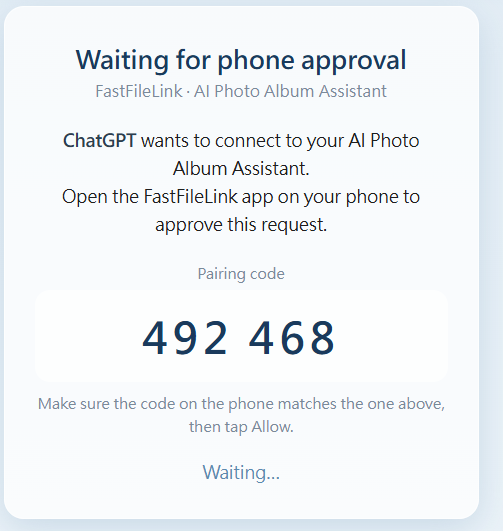 Pairing code waiting page
