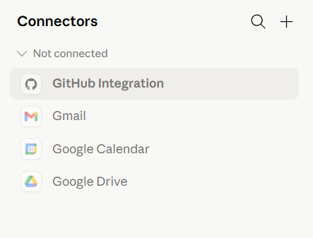 Connectors page with plus button
